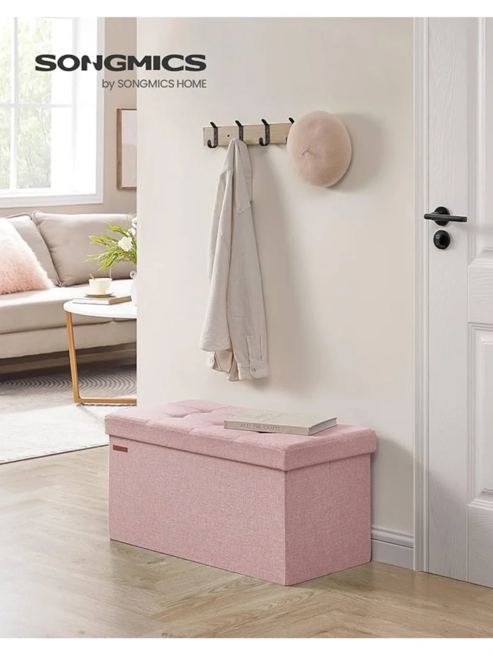 30 Inches Pink Storage Ottoman Bench with Removable Tufted Lid